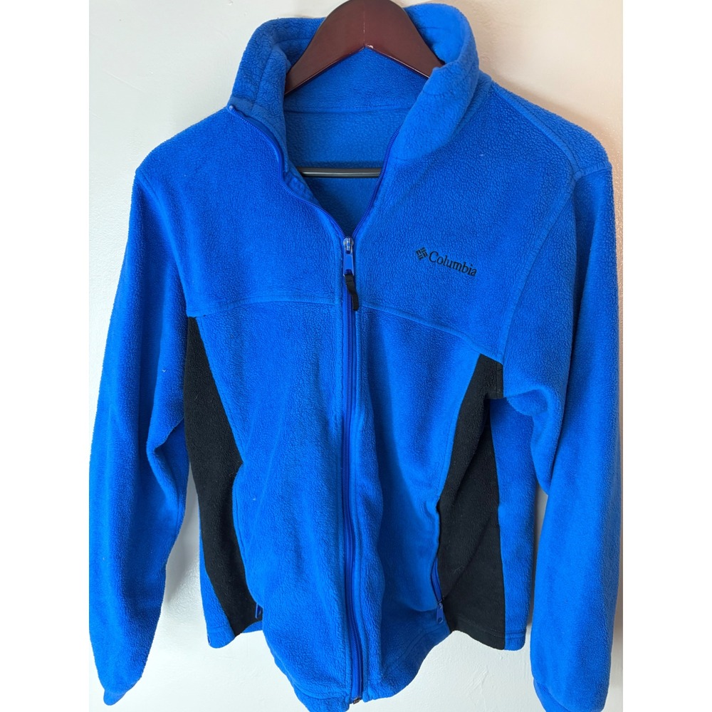 Columbia Mens Full Zip Fleece Jacket Blue Black Mock Neck Outdoor Hiking Small